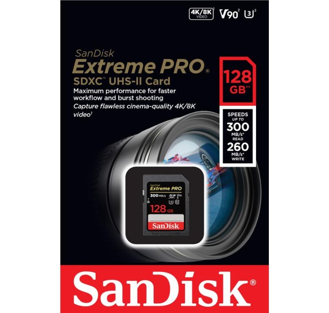 Карта пам'яті SanDisk SD  128GB C10 UHS-II U3 V90 R300/W260MB/s Extreme Pro