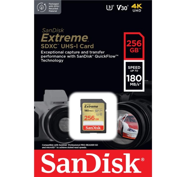 Карта пам'яті SanDisk SD  256GB C10 UHS-I U3 R180/W130MB/s Extreme V30