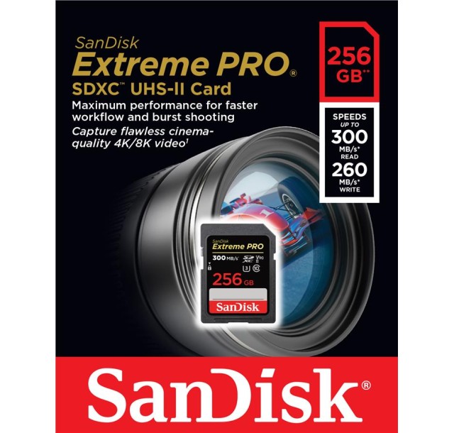 Карта пам'яті SanDisk SD  256GB C10 UHS-II U3 V90 R300/W260MB/s Extreme Pro