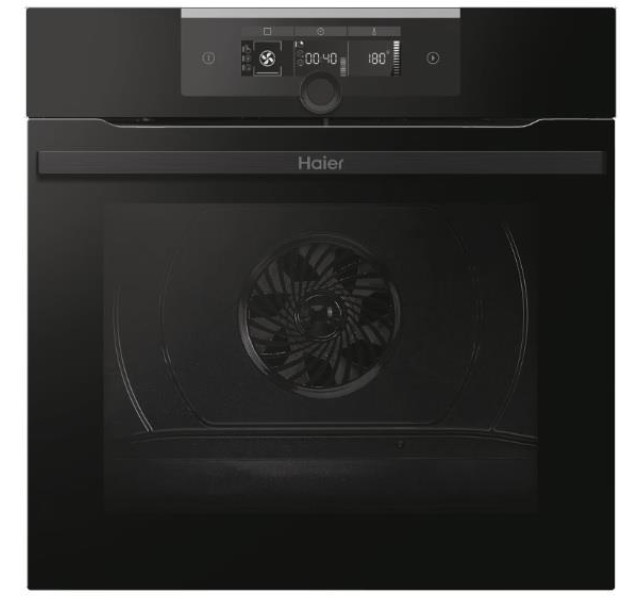 Духова шафа Haier електрична, 70л, A+, дисплей, конвекція, телескопічні напрямні, чорний