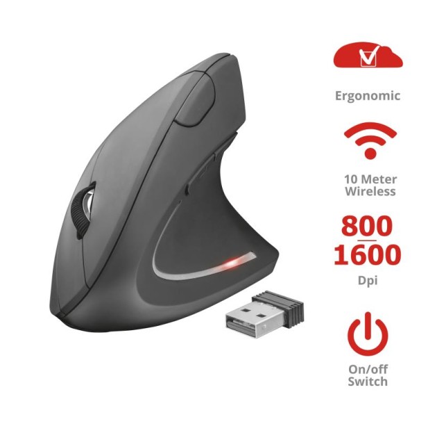 Миша Trust Verto Ergonomic, WL, Чорний