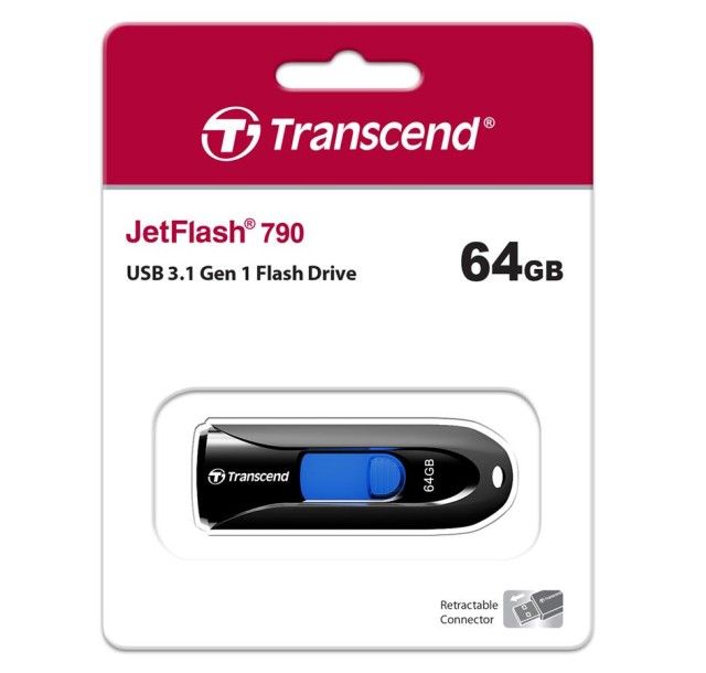 Накопичувач Transcend  64GB USB 3.1 Type-A JetFlash 790 Чорний