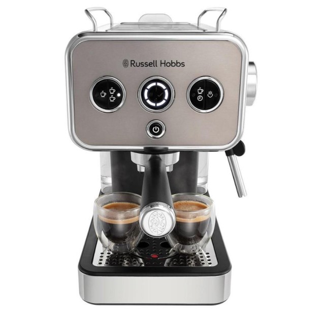 Кавоварка Russell Hobbs рожкова Distinctions Titanium 1.1л, мелена + чалди, сріблястий