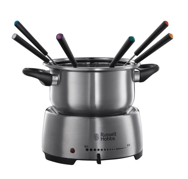Електричне фондю Russell Hobbs Fiesta, ємність 2л, 1200Вт, 6 виделок в комплекті, нерж. сталь, сірий