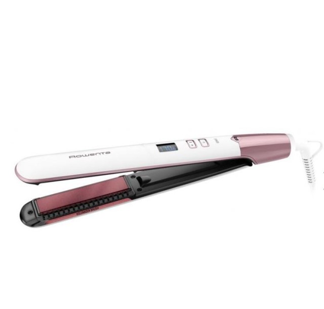 Випрямляч Rowenta Volumizer, >240Вт, темп.режимів-8, 140-210С, дисплей, іонізація, кераміка, біло-рожевий