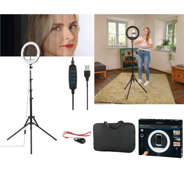 Трипод смартфону Hama Steady-120 V2, кулястий, 185см, Bluetooth, зі світлодіодним кільцем, чорний