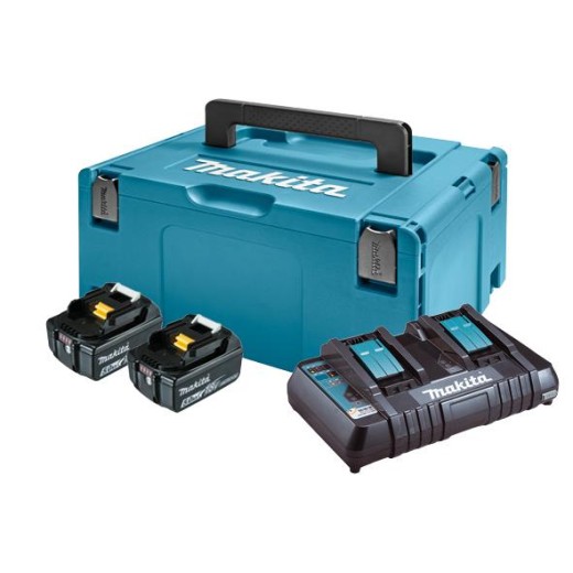 Набір акумулятора та зарядного пристрою Makita197629-2 LXT BL1850B, 2х18В, 5А•год, ЗП DC18RD, кейс Makpac3