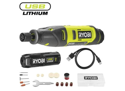 Шліфмашина пряма Ryobi RRT4-120GA15, 4В USBLIthium, АКБ 1х2А•год, набір аксусуарів