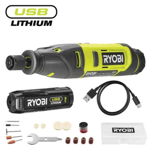 Шліфмашина пряма Ryobi RRT4-120GA15, 4В USBLIthium, АКБ 1х2А•год, набір аксусуарів