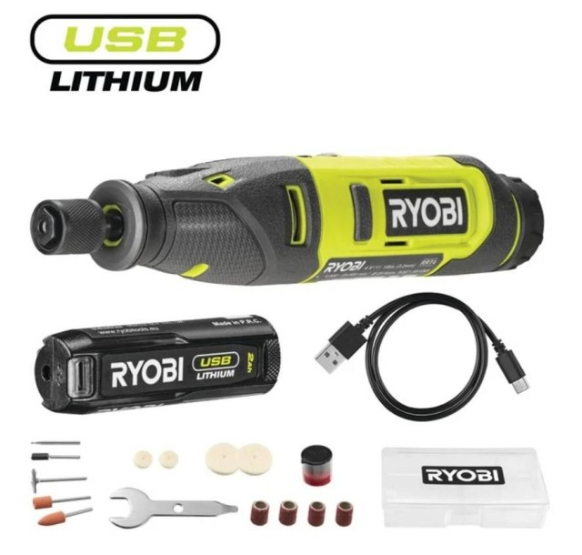 Шліфмашина пряма Ryobi RRT4-120GA15, 4В USBLIthium, АКБ 1х2А•год, набір аксусуарів