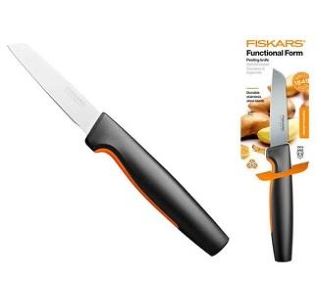 Кухонний ніж для овочів Fiskars Functional Form, прямий, 8см, нержавіюча сталь, пластик, чорний