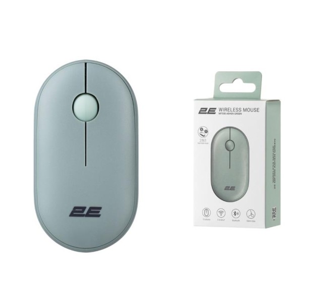Миша 2E MF300 Silent, WL/BT, попелясто-зелений