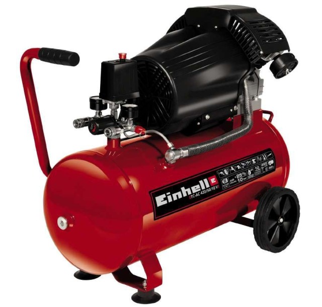 Компресор повітряний Einhell TC-AC 420/50/10 V, 2200Вт, 50л, 420л/хв, 10бар, 2 циліндри (V-подібний), 42кг