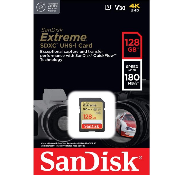 Карта пам'яті SanDisk SD  128GB C10 UHS-I U3 R180/W90MB/s Extreme V30