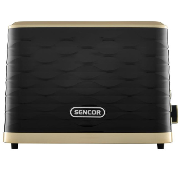 Тостер Sencor 930Вт, підігрів, розморожування, підсвічування, пластик, чорно-золотий