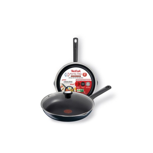 Сковорода з кришкою Tefal Family Day, 24см, алюміній, бакеліт, скло, чорний