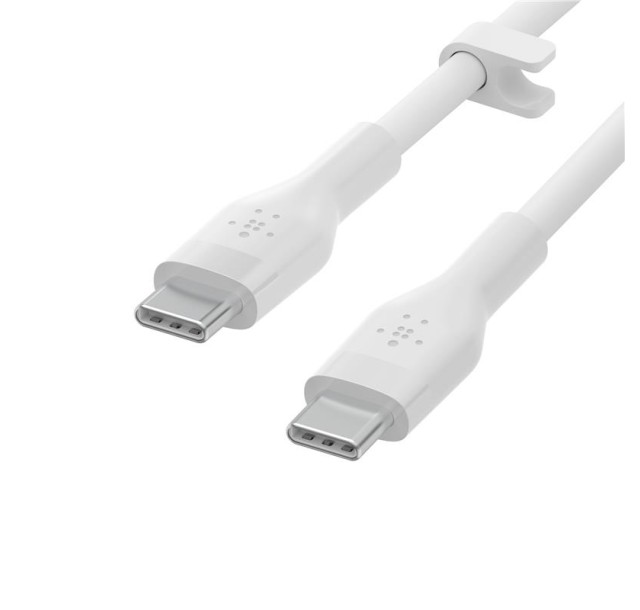 Кабель USB-C > USB-C заряджання/синхронізації Belkin 2м, 60Вт, Type-C, силіконовий з кліпсою, білий