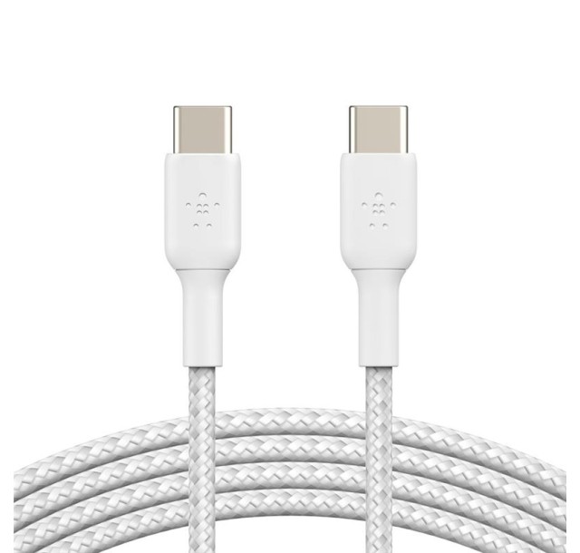 Кабель USB-C > USB-C заряджання/синхронізації Belkin, 1м, 60Вт, Type-C, плетений, білий