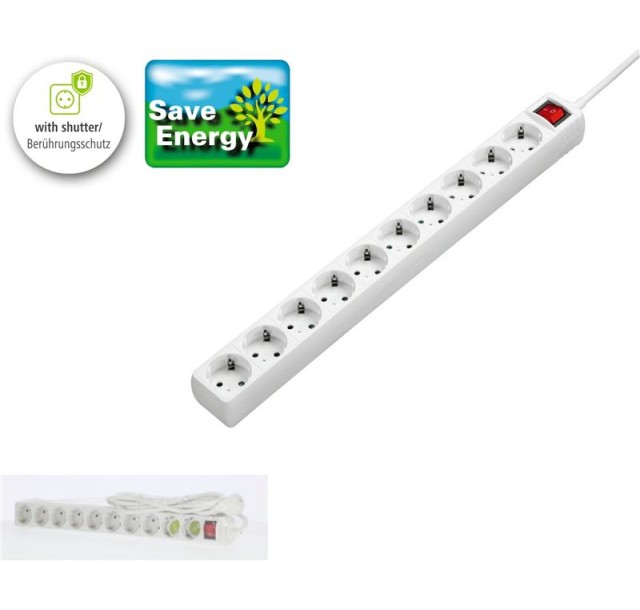 Мережевий подовжувач Hama 10XSchuko 3G*1.5мм 3м White