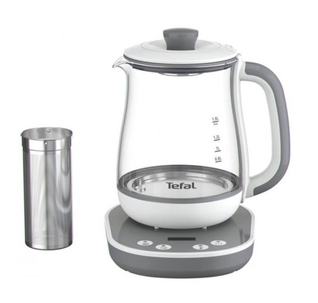 Електрочайник Tefal Tastea tea maker 1.5л, скло, заварник, біло-сірий