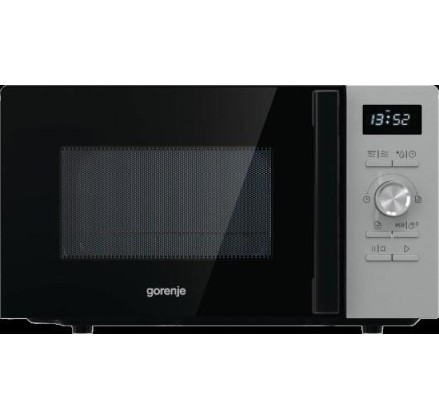 Мікрохвильова піч Gorenje, 20л, електр. керув., 800Вт, гриль, дисплей, 11 програм, нерж