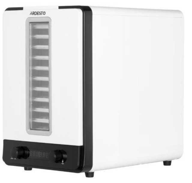 Сушарка для продуктів Ardesto 550Вт, піддонів - 10+1x3см, макс - 70°С, сітка для ягід, пластик, білий