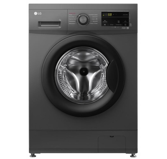 Пральна машина LG фронтальна, 7кг, 1200, A+++, 44см, дисплей, пара, інвертор, чорний