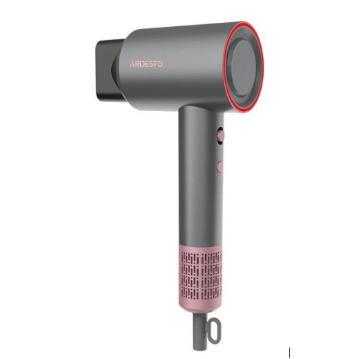Фен Ardesto Pink Touch, 1600Вт, 2 швидкості, 3темп.режими, іонізація, дифузор, магнітні насадки, сірий+рожевий