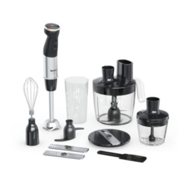 Блендер Tefal заглибний Quickchef+, 1000Вт, 4в1, чаша-800мл, чопер-500мл, кухонний комбайн 5в1, турборежим, сіро-чорний