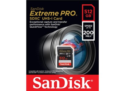 Карта пам'яті SanDisk SD  512GB C10 UHS-I U3 R200/W140MB/s Extreme Pro V30