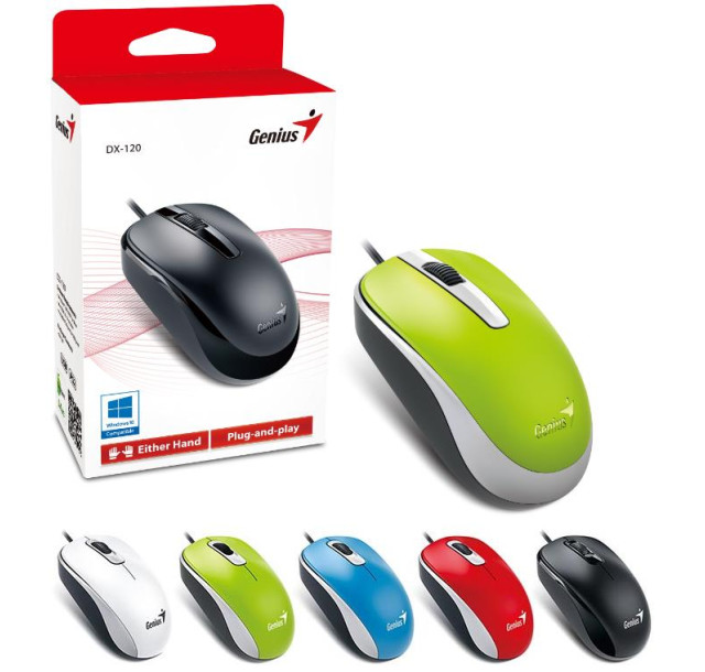 Миша Genius DX-120, USB-A, зелений