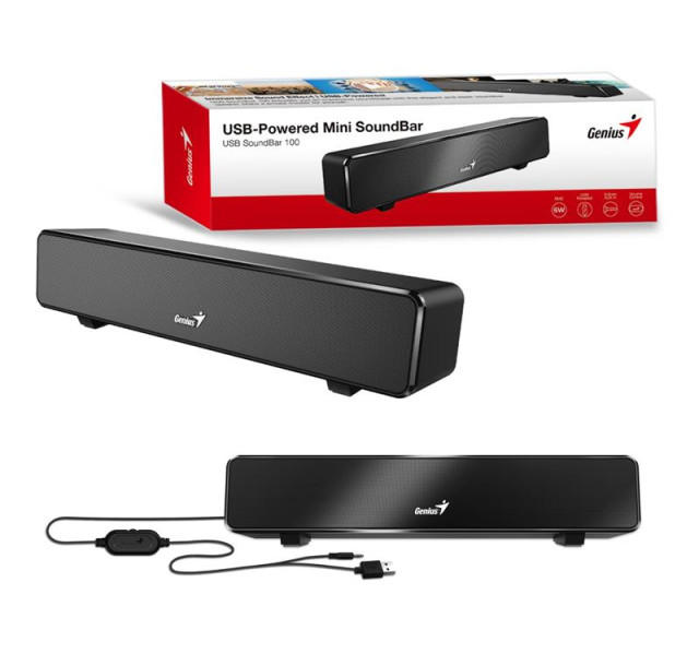 Акустична система Genius SOUNDBAR 100, 1.0, USB-А, mini-jack, чорний