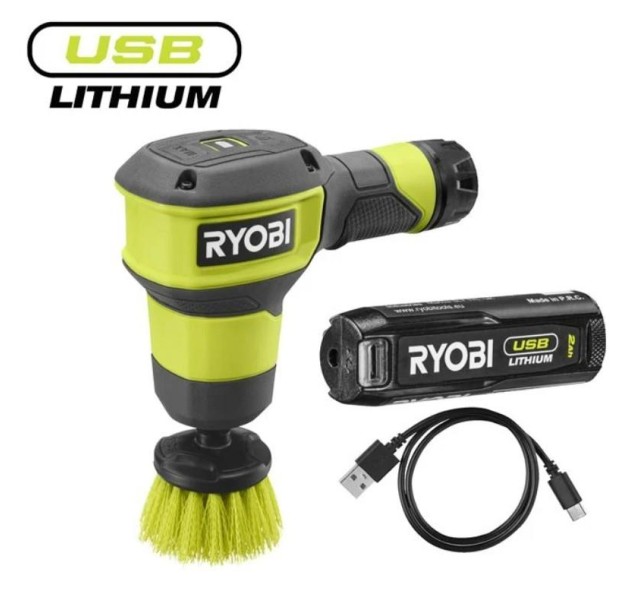 Щітка Ryobi RSCR4-120G акумуляторна 4В USB Lithium, акб 1х2Аг, d 5см, 300об/хв, IPX7, 0.55кг