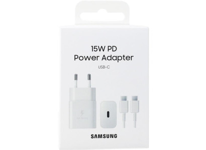Зарядний пристрій мережевий Samsung 15Вт USB-С, кабель USB-C > USB-C, 1м, білий