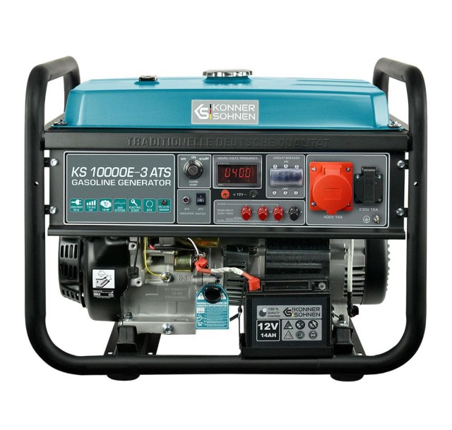 Генератор бензиновий Konner&Sohnen  KS 10000E-3, 400В, 7.5кВт, 3 фази, АВР (ATS), електростартер,  89.2кг