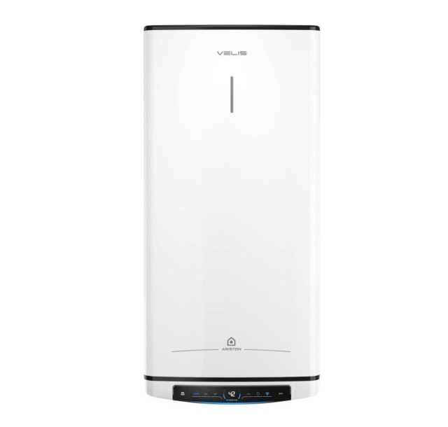 Водонагрівач електр. Ariston плаский слім VELIS PRO DRY WIFI 50 EU, 50л, 2*1,5кВт, сух тен, ун. монтаж, електр. кер-ння, B, Італія, Білий