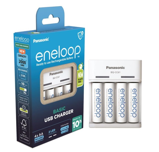Зарядний пристрій Basic Charger USB+  Акумулятор Eneloop NI-MH  AA 2000 мАг, 4 шт.