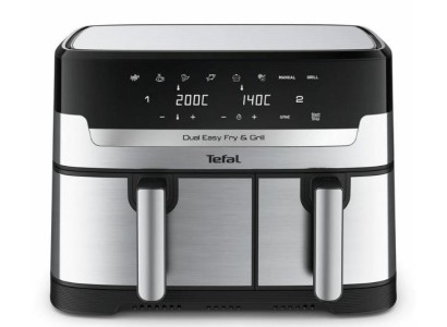 Мультипіч Tefal Dual EasyFry&Grill AirFryer, 2700Вт, чаша-5.2+3.1л, сенсорне керув., 2 чаши, гриль, пластик, сіро-чорний