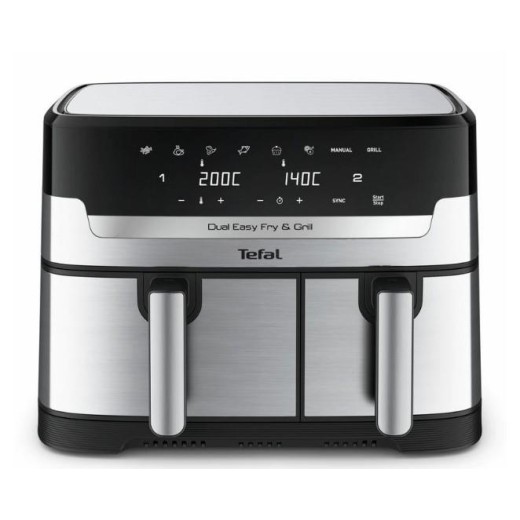 Мультипіч Tefal Dual EasyFry&Grill AirFryer, 2700Вт, чаша-5.2+3.1л, сенсорне керув., 2 чаши, гриль, пластик, сіро-чорний