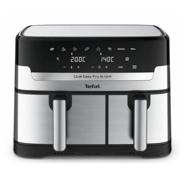 Мультипіч Tefal Dual EasyFry&Grill AirFryer, 2700Вт, чаша-5.2+3.1л, сенсорне керув., 2 чаши, гриль, пластик, сіро-чорний