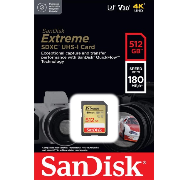 Карта пам'яті SanDisk SD  512GB C10 UHS-I U3 R180/W130MB/s Extreme V30