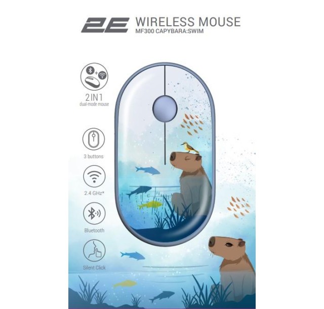 Миша 2E MF300 CAPYBARA:SWIM Silent WL BT, синій