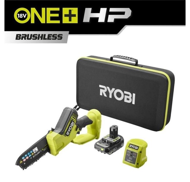 Пила ланцюгова акумуляторна Ryobi ONE+ HP RY18PSX15A-120T 18В акб 1х2А·год ЗП 15см 1.19кг кейс