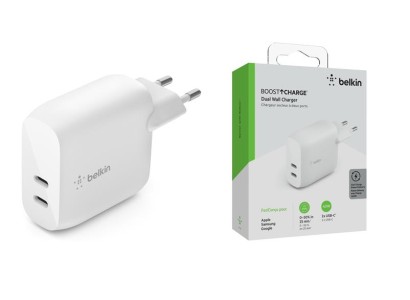 Зарядний пристрій мережевий Belkin 40Вт 2хUSB-С PD, білий