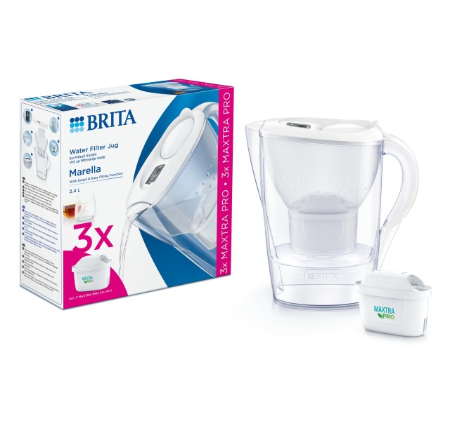 Фільтр-глечик Brita Marella Memo MXPro 2.4л (1.4л очищеної води) з фільтр-картриджем 3шт, білий