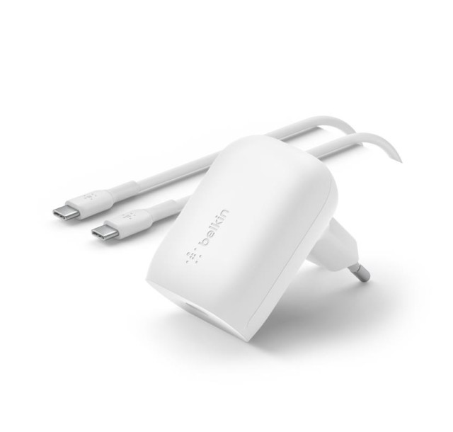 Зарядний пристрій мережевий Belkin 30Вт USB-С PD PPS, кабель USB-С > USB-C, 1м, білий