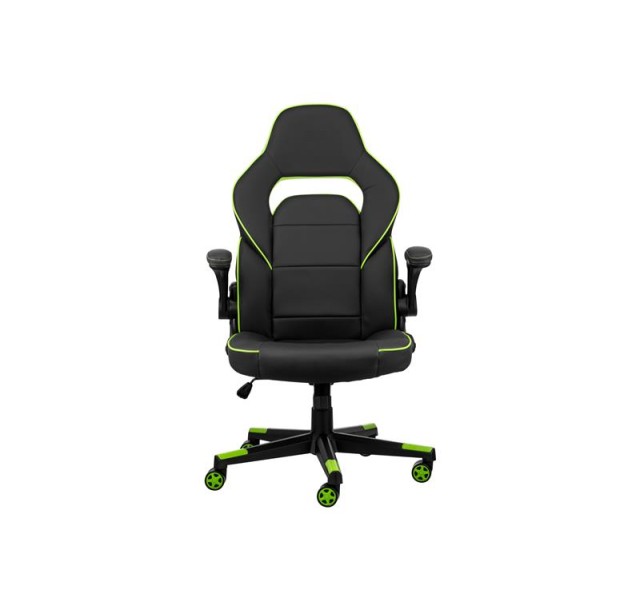 Крісло 2E GAMING HEBI, ПУ шкіра, Foldable Armrests, чорно-зелений