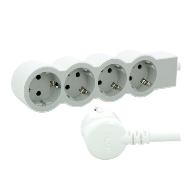 Подовжувач Legrand стандарт, 4хSchuko, 16А, 3м, білий/сірий