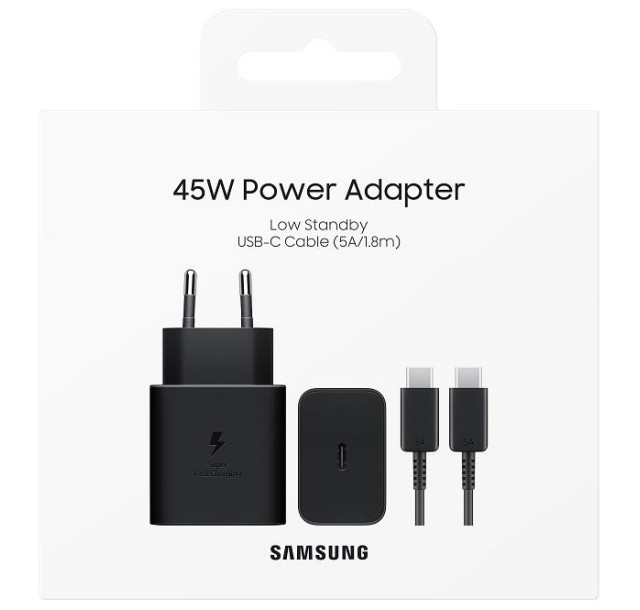 Зарядний пристрій мережевий Samsung 45Вт USB-С PD PPS, кабель USB-C > USB-C, 1.8м, чорний