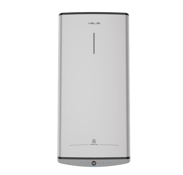 Водонагрівач електр. Ariston плаский слім VELIS TECH 100 EU, 100л, 2*1,5кВт, ун. монтаж, електр. кер-ння, B, Італія, Сірий